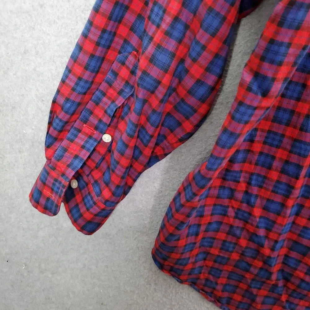 Ralph Lauren Men Button Up Shirt Large Red Classic Fit Plaid Blue LS READ
